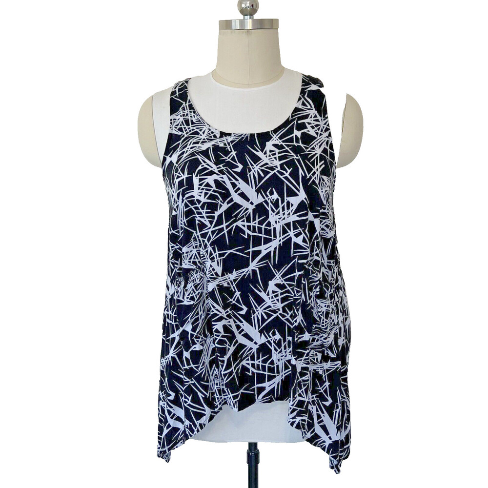 Island Planet - Black & White Abstract Tropical 2 Pocket Sharkbite Tunic Tank 1X